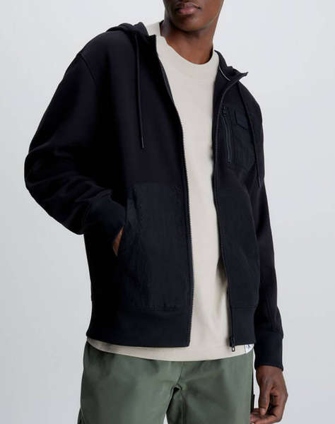 CALVIN KLEIN MIX MEDIA ZIP THROUGH HOODIE