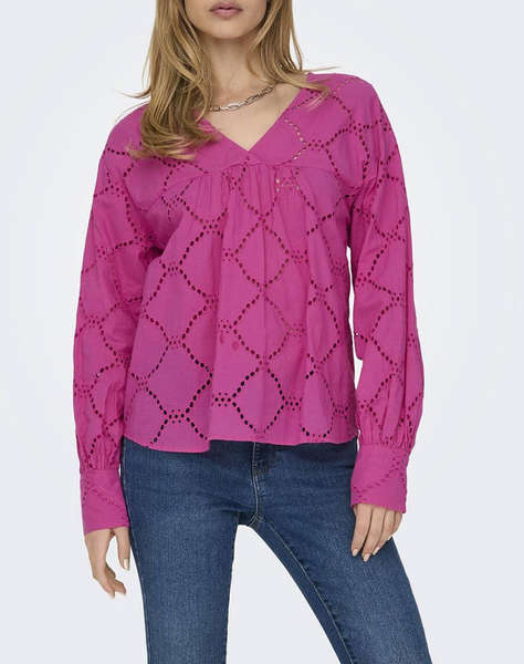 ONLY ONLDORA GELLAR LS V-NECK EMB TOP WVN